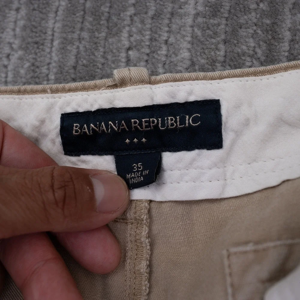 Banana Republic Mens Khaki Cargo Shorts Size 35 Tan Cotton Drawstring Utility